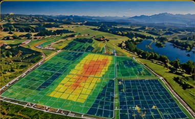 Orchard blocks overlaid with a heat-map grid